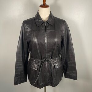 Express Black Leather Belted Jacket